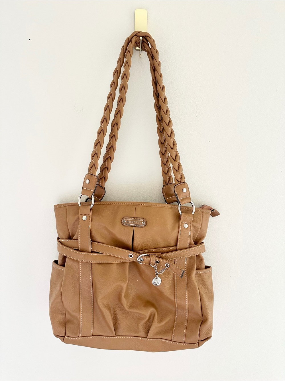 Rosetti Brown Braided Strap Slouchy Shoulder Tote Bag Boho Purse